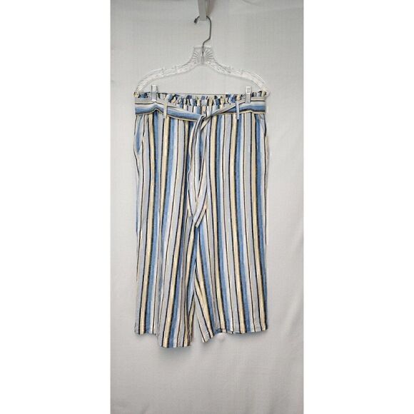 Fever Womens Wide Leg Paperbag Elastic Waist Multicor Blue Stripe Pants … - Picture 3 of 5
